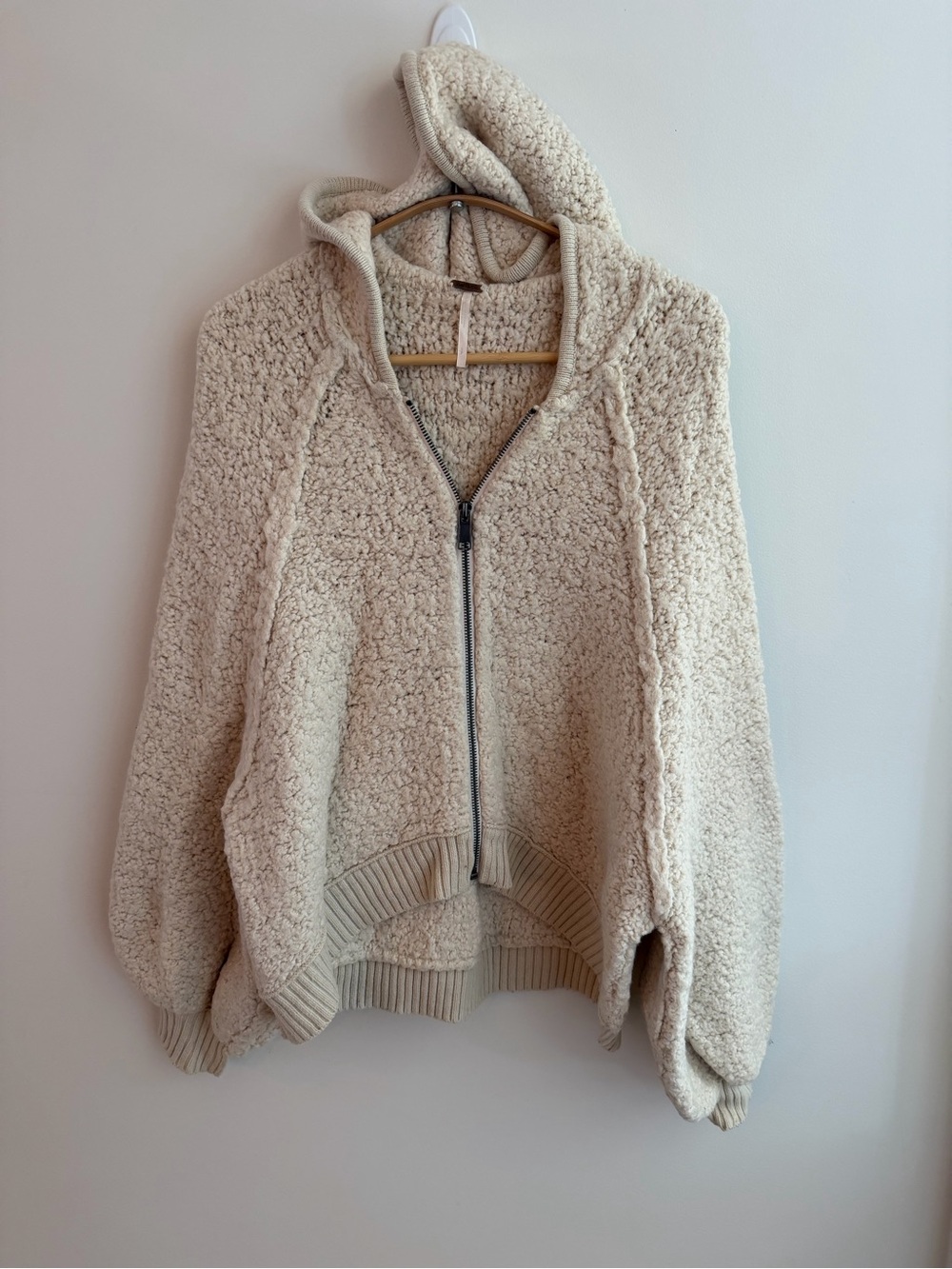 Free People Cream Sherpa Hooded Zip Jacket